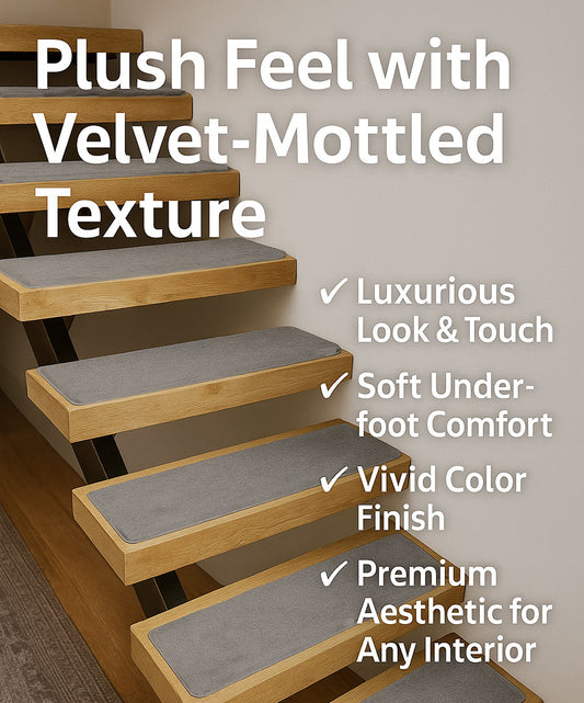 Velvet Non Slip Stair Treads – 30"x10" Soft Carpet Strips for Indoor Stairs – Washable, Trimmable Rug Pads with Felt Cushion & Natural Rubber Backing – Plush Surface, No Adhesive Needed