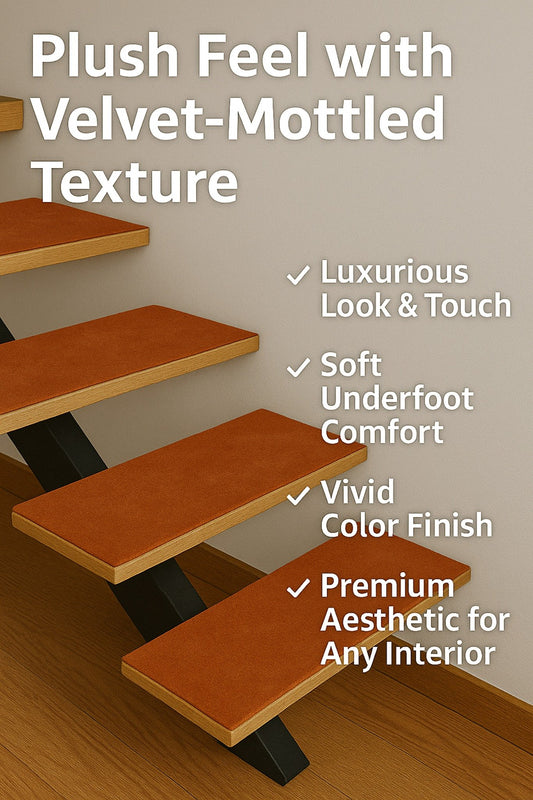 Soft Padded Non Slip Stair Treads – 30x10 in Carpet Rug Strips for Indoor Stairs - Plush Velvet Surface with Vivid Color, Felt Cushion and Natural Rubber Backing – Washable & Trimmable Design