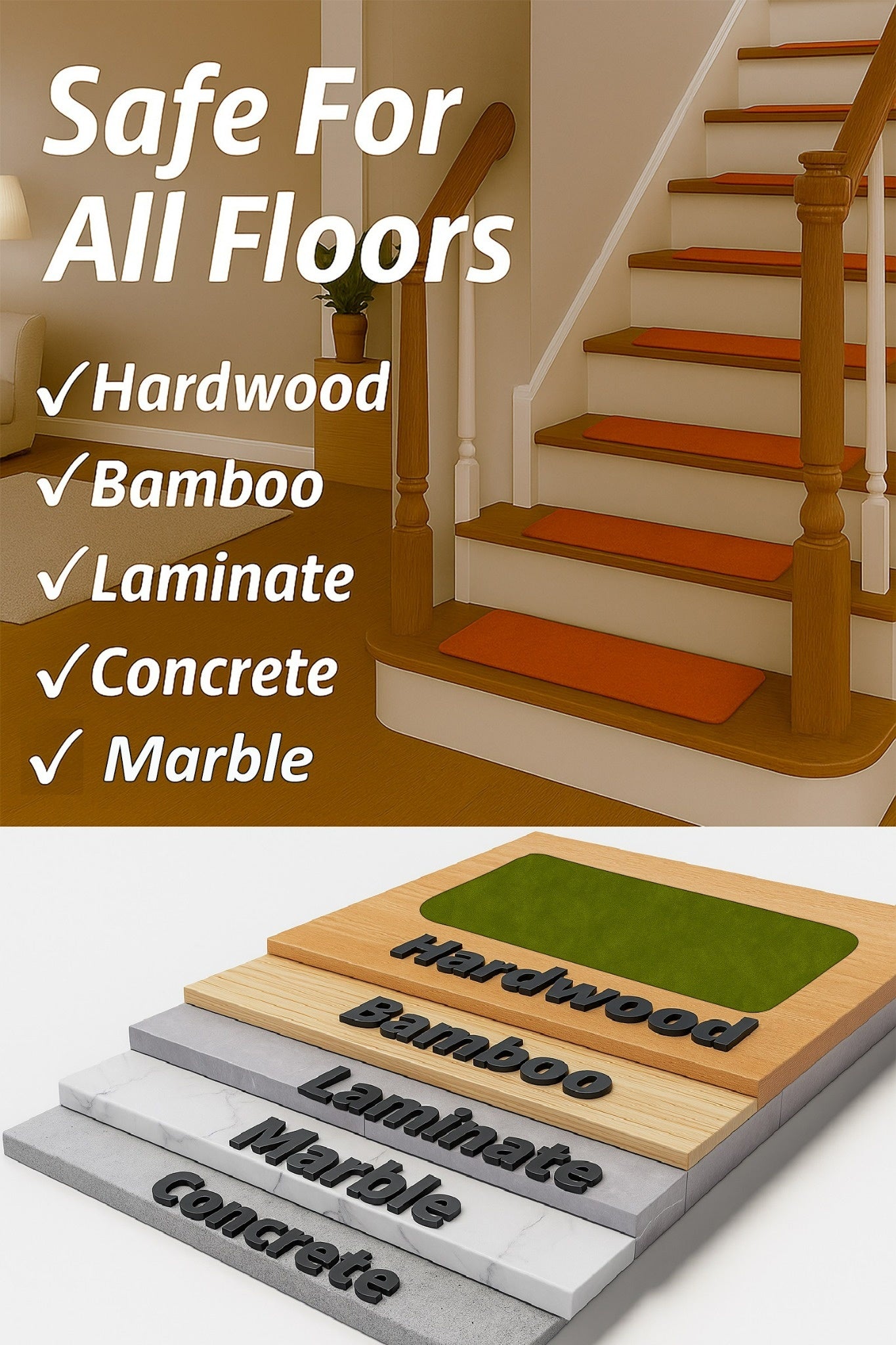 Soft Padded Velvet Stair Treads 30"x10" – Non Slip Carpet Strips for Indoor Stairs with Mottled Plush Surface, Rubber Backing, Felt Cushion – Washable, Trimmable, Safe for All Floors